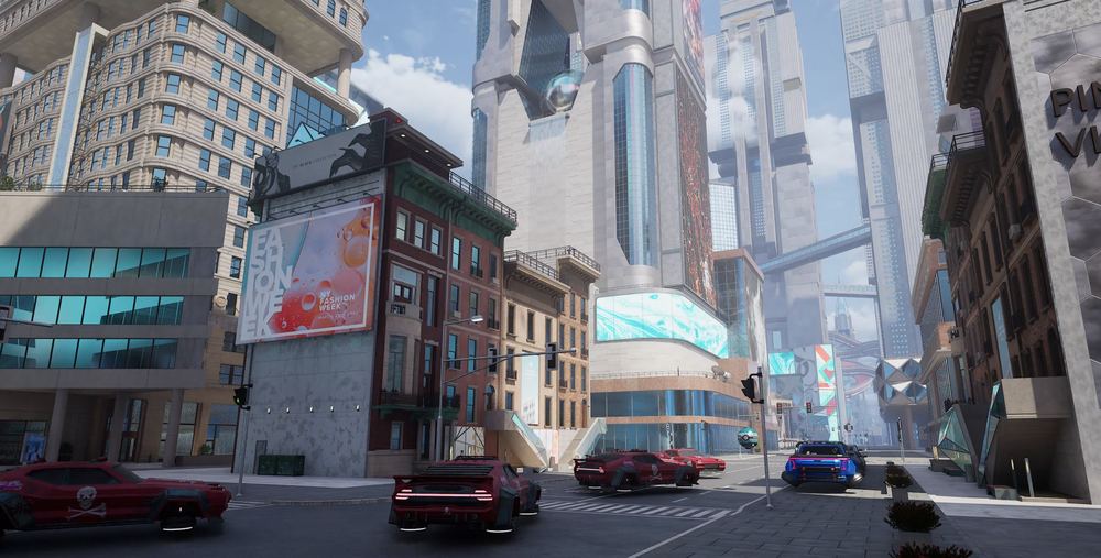 Hover cars on a city street
